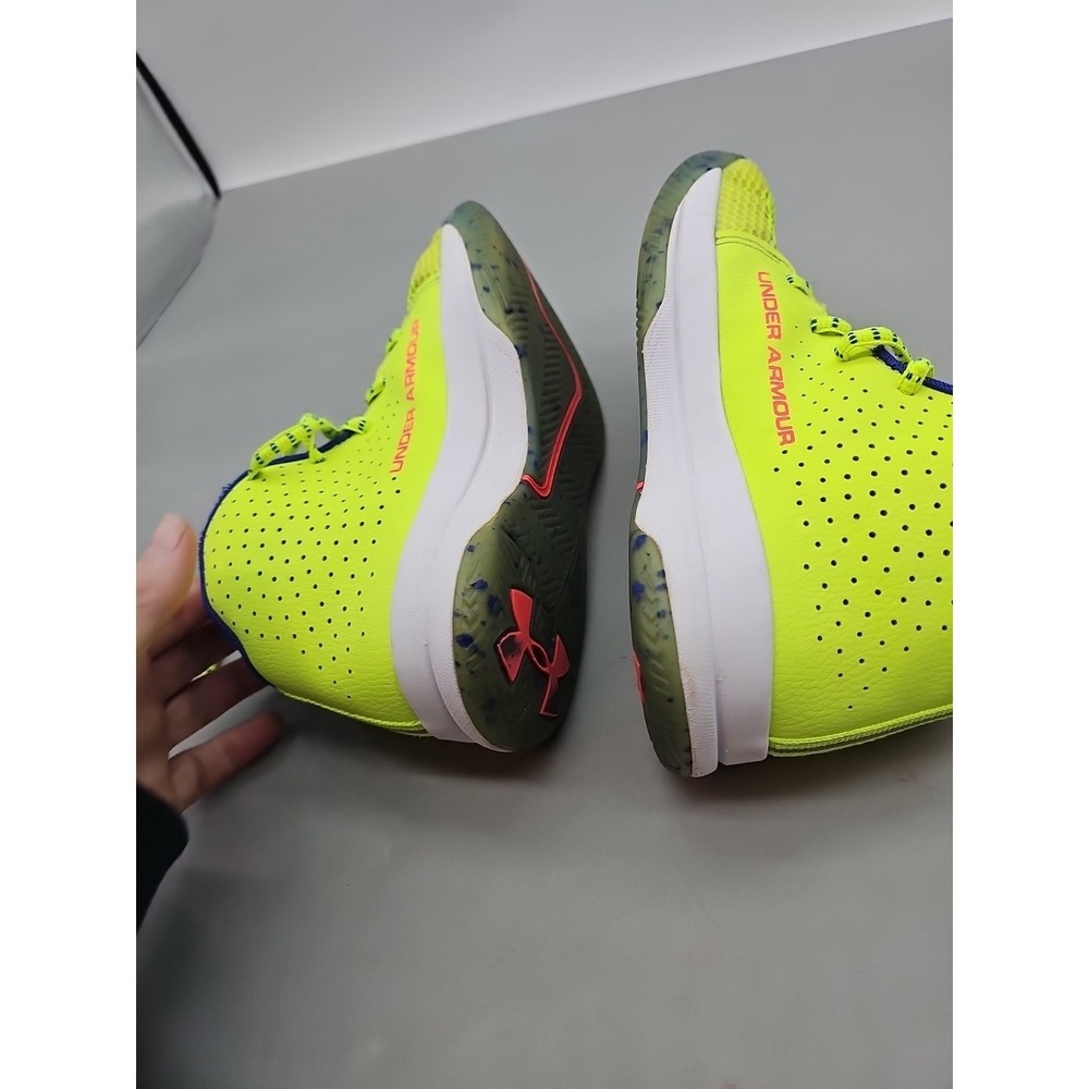 Under Armour Youth 6Y Jet Splash Basketball Shoes Yellow Blue Mesh Lace Up‎ Mid - Picture 5 of 8